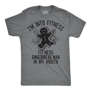 Mens Fitness Gingerbread In My Mouth T shirt Funny Christmas Gift Tee for Guys Mens Funny T Shirts Cool Vintage Fashion T-Shirt Gift Classic Menswear Christmas Apparel for Men Funny Fitness Short Sleeve Novelty Dark Grey