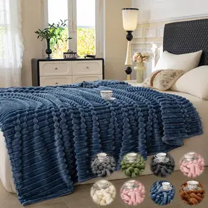 Solid Color Striped Portable Throw Blanket – Ultra-Soft & Lightweight, Classic Versatile Design for Bed, Couch, Camping & Travel All-Season Home & Outdoor Decor, Soft Fluffy Blanket, Cozy Throw Blanket