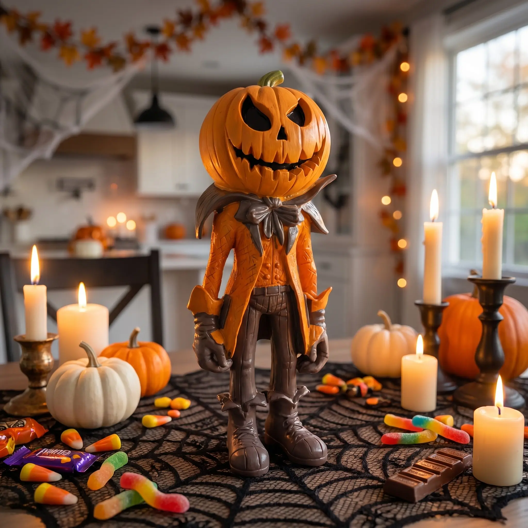 Halloween Pumpkin Man Statue in Raincoat, Whimsical Resin Ornament for Home Decor, Party Decor Supplies, 1-Piece Halloween Decoration Gift