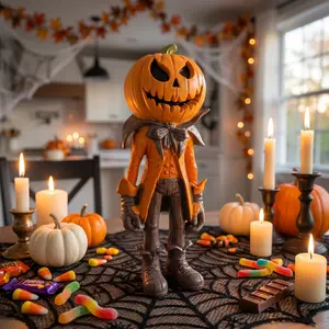 Halloween Pumpkin Man Statue in Raincoat, Whimsical Resin Craft Ornament, Home Decor Item, Perfect Gift, 1 Piece Halloween Decoration