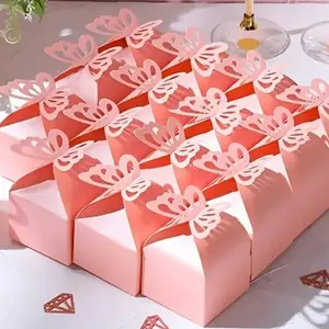 Wedding Birthday Party Candy Cookie Gift Box Set, Pearl Paper Plain Color Butterfly Design, Creative Personalized Sweet Treats Packaging