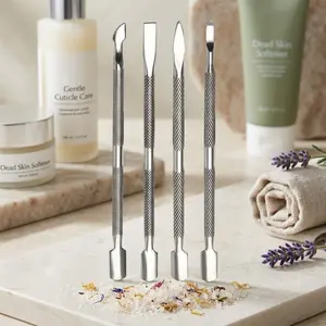 Multi-Function Nail Tool Kit: Stainless Steel Cuticle Pusher Spoon, Gel Removal Scraper, Ergonomic Non-Slip Grip, Portable Travel Manicure Set with Safe Storage Case for Home Salon Nail Care.