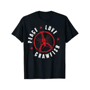[100% Cotton] 100% Cotton Funny Crawfish Boil Lover T-Shirt |   Peace Love Cajun Men T-Shirt, All-Season, Casual, Pure, Comfortable and Breathable, Crew Neck, Regular Fit