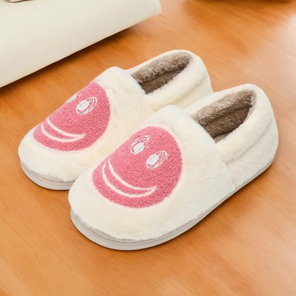 Super Cute Big Smiley Face Indoor Cotton Slippers for Adults Warm Plush Non-slip Soft Sole Winter Cozy Home Shoes for Daily Wear, Footwear, Slide