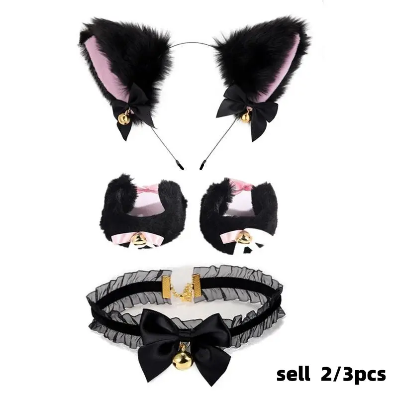Cat Ear Bell Headband Set, Cat Tail Costume Accessory Kit, Halloween Party Cosplay Props, Party Event Props, Party Accessories, Includes Hair Band, Bracelet & Necklace