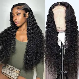 Bling Hair 13x6 HD Transparent Lace Front Human Hair Wig Pre Plucked For Women 30 32 Inch Deep Wave 13x4 Lace Frontal Wig 180% Density Natural Hairline curly