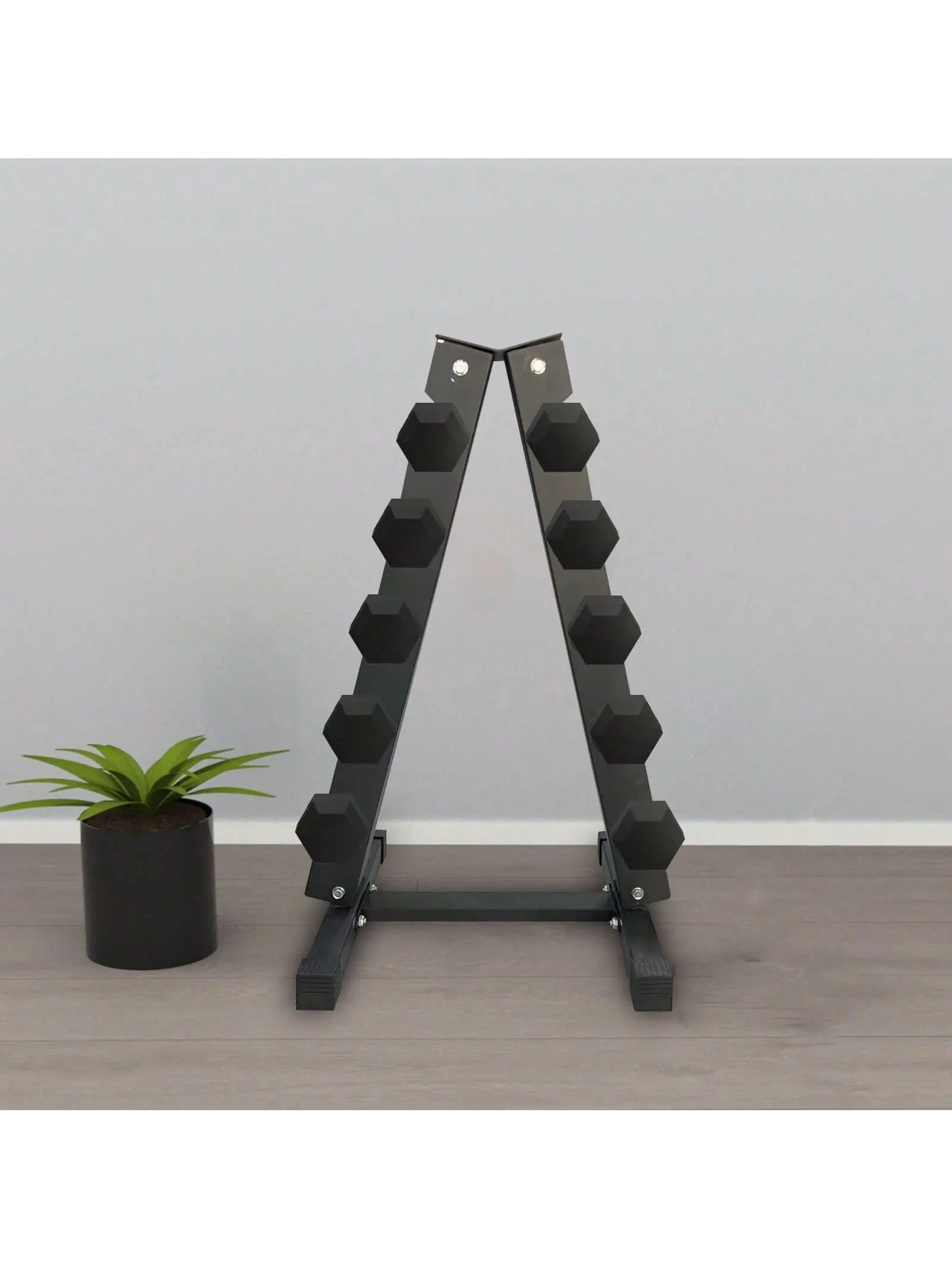 Gaomon 5-Tier Carbon Steel Dumbbell Rack Stand - Stable, Compact, Max 480 lbs Capacity, Black Hexagonal, Easy to Assemble, Non-Slip Rubber Cap Home Gym Furniture for Dumbbells