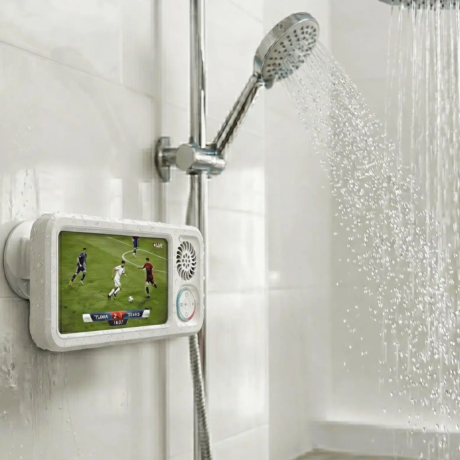 Waterproof Bathroom Shower Phone Holder with Bluetooth Speaker - 360° Rotation Touchscreen Phone Case, Universal Fit Rotatable Suction Cup Mount Shelf, Accessories, Touchscreen Phones