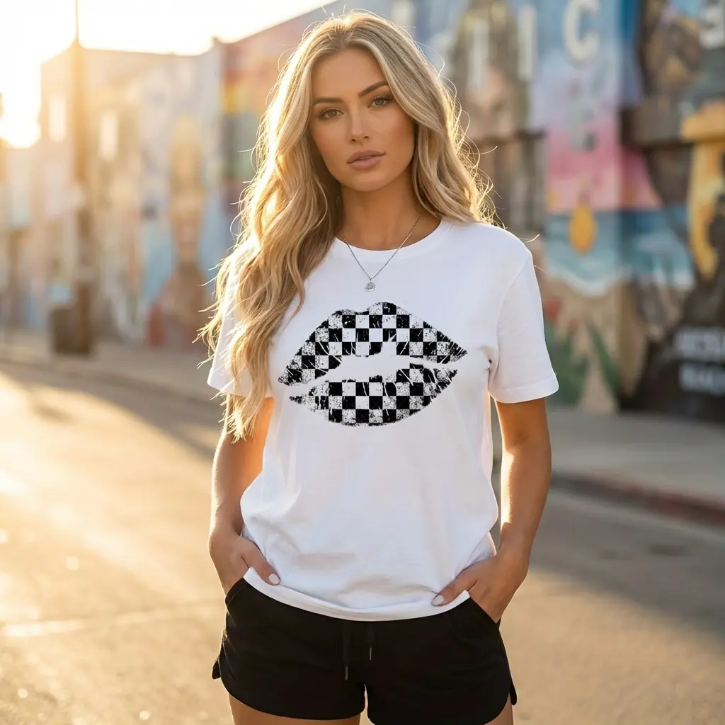 Y2K Grunge Checkerboard Kiss Tee |     Premium Cozy Feel for Lazy Days |     Soft & Breathable Vibe