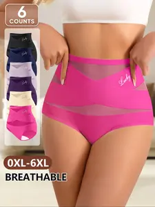 6 Pack 0XL-8XL Plus Size Women's High-Waisted Shapewear Panties, Breathable Mesh Cross Design, Comfort Fit, Butt Lifting, Plus Size Underwear.