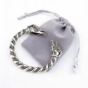 Stainless Steel Viking Bracelet Men's Cuff with Dragon Heads & Twisted Design Talisman Jewelry for Everyday Wear
