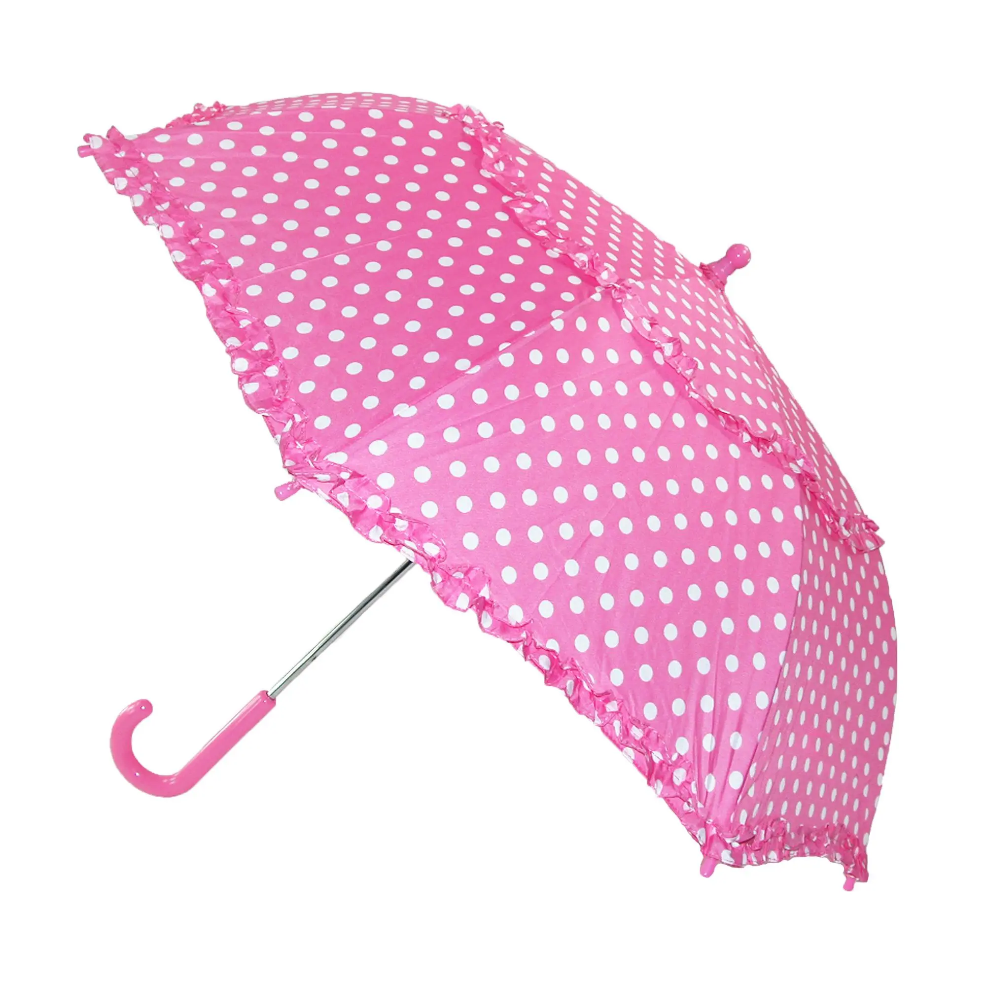 iRain Kids' Hook Handle Ruffled Polka Dot Umbrella, Stick Umbrellas