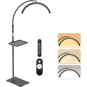 Lash Light, Half Moon Lamp with Tool Tray, LED Floor Lamp for Eyelash Extensions,  Art,  Art and Skincare, Adjustable Color Modes and Flexible Gooseneck (Black)