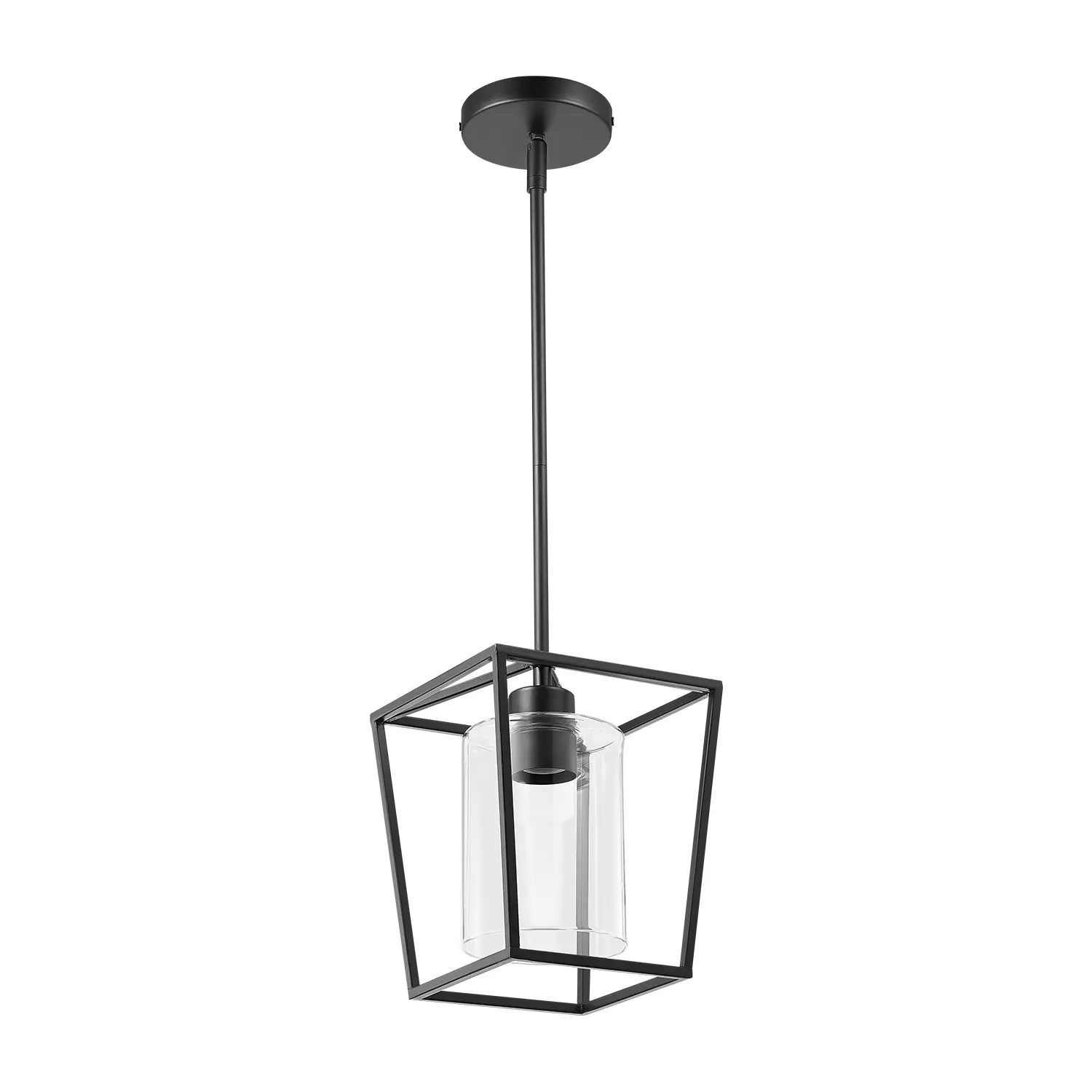 【Summerfinds】VEVOR 1-Light Black Pendant Light with Clear Glass Shade Adjustable Height Farmhouse Iron Cage Metal Pendant Lighting for Bedroom Hallway Entryway Kitchen Vintage Cage Design 4 Metal Rods Easy Install