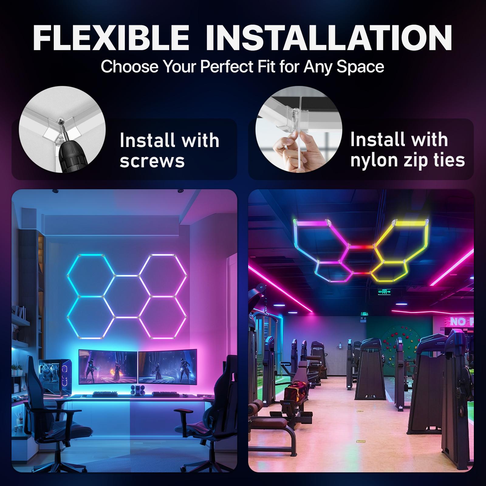HYPERLITE RGB Hexagonal Honeycomb Light, Modular Garage Light System, Smart LED Hexagon Garage Lights for Ceiling or Wall, DIY Color Lighting Panels Music Sync, Remote Control, Decorative Honeycomb Light Garage, Gaming Room, Party memorialday HYPERLITE RGB Hexagonal Honeycomb Light, Modular Garage Light System, Smart LED Hexagon Garage Lights for Ceiling or Wall, DIY Color Lighting Panels Music Sync, Remote Control, Decorative Honeycomb Light Garage, Gaming Room, Party memorialday