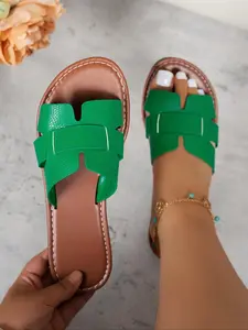Women's Fashionable Plain Color Slide Sandals, Casual Comfortable Flat Sandals for Summer, Lightweight Breathable Shoes for Daily Wear, Footwear For Beach, Girl