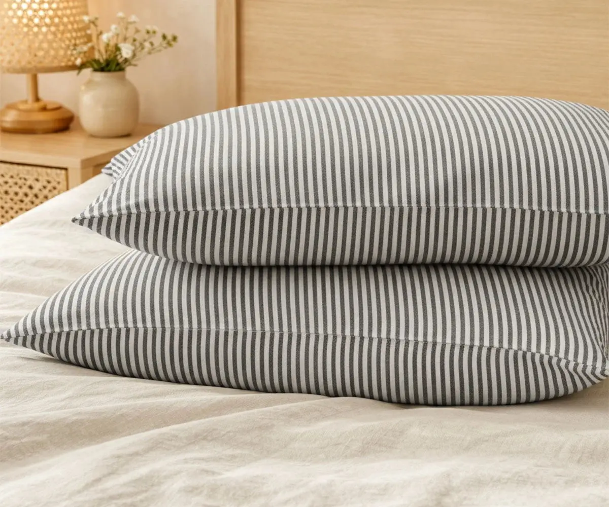 Black and White Striped Linen Pillowcases, Set of 2