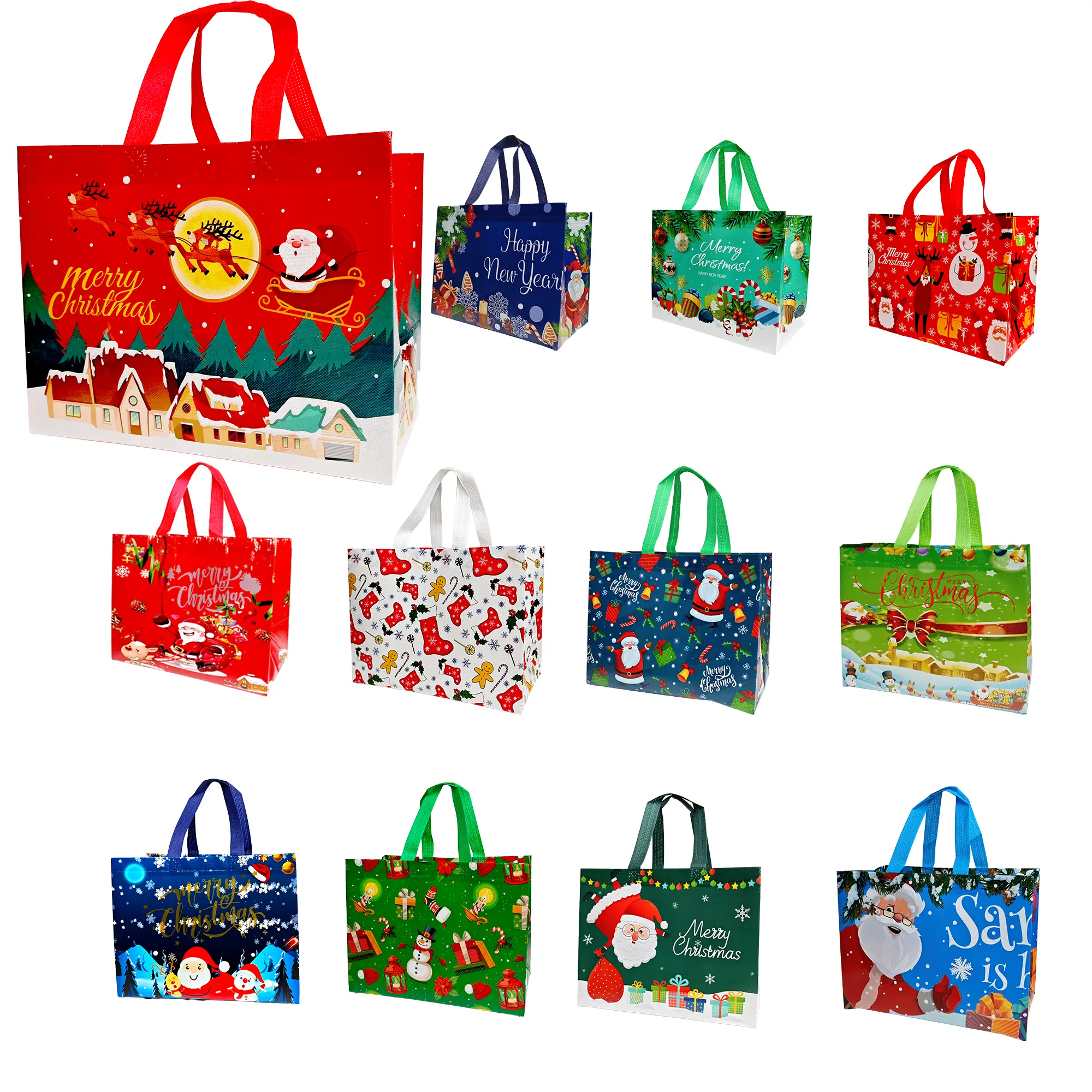 12PCS Reusable Non-Woven Christmas Gift Bags with Assorted Patterns, Handles, Water-Resistant Design - Fold & Store Easy Multi-Item Party Bags & Package, Ideal for Decor Gifts, Holiday Use for Friends, Gift For Friends, Assorted Patterns Add Instant Decor