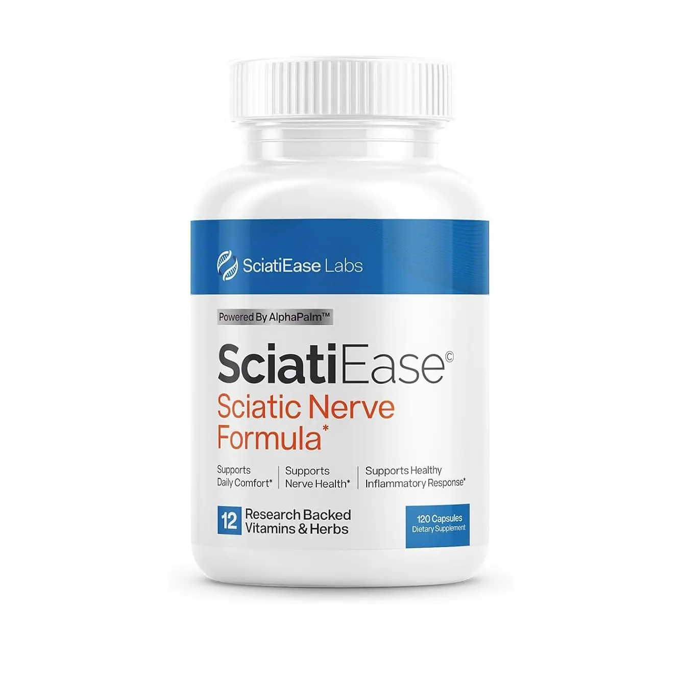 SciatiEase Sciatic Nerve Health Support Supplement - Nerve Support Formula with AlphaPalm, Pea, Vitamin B Complex, Alpha Lipoic Acid 300mg - 120 Capsules