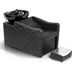 OmySalon Sit-Down Salon Furniture Shampoo Bowl and Chair Set, Commercial Hair Washing Station with Ceramic Sink, UPC-Certified Vacuum Breaker, Neck Rest for Barbershop Beauty Spa
