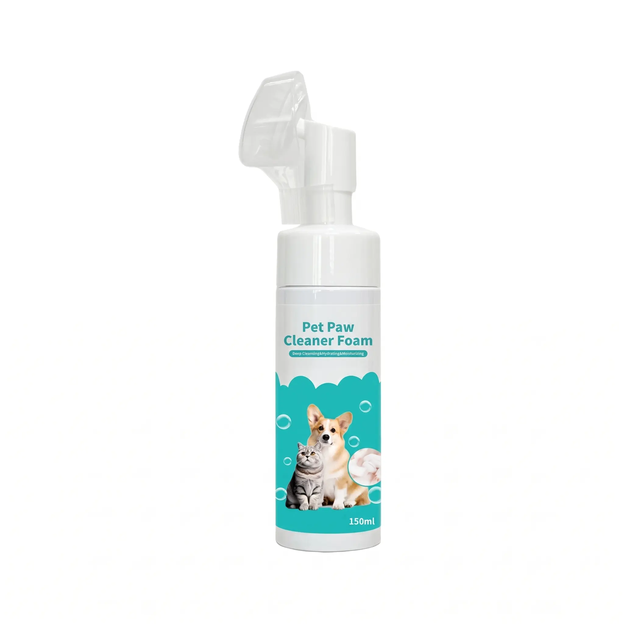 150ml Portable No-Rinse Pet Paw Cleaner Foam with Built-in Silicone Brush, Deeply Cleans Mud Stains & Paw Odor, Mild Non-Irritating Dog & Cat Claw Care Grooming Supply