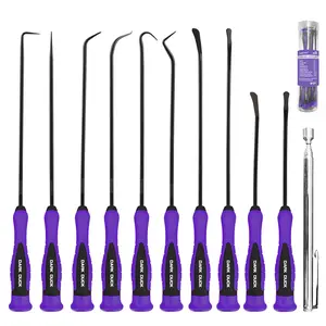 DARK DUCK 11-Piece Hook and Pick Set with Magnetic Telescoping Tool – Heavy Duty Precision Hooks for O-Ring Removal, Engine Repair, Automotive & Mechanical Work – Purple Handle, Knurled Grip, 360° Rotating Cap (DK-60011)