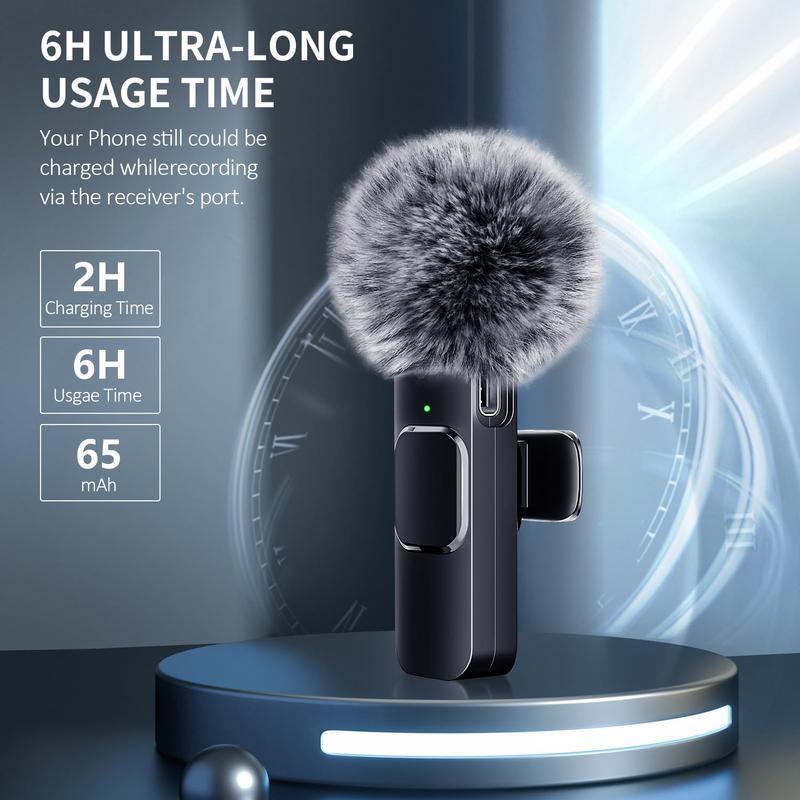 2.4G Wireless Clip On Mic with Lightning & USB-C Adapter, Professional Audio for Video Recording, YouTube, Interview
