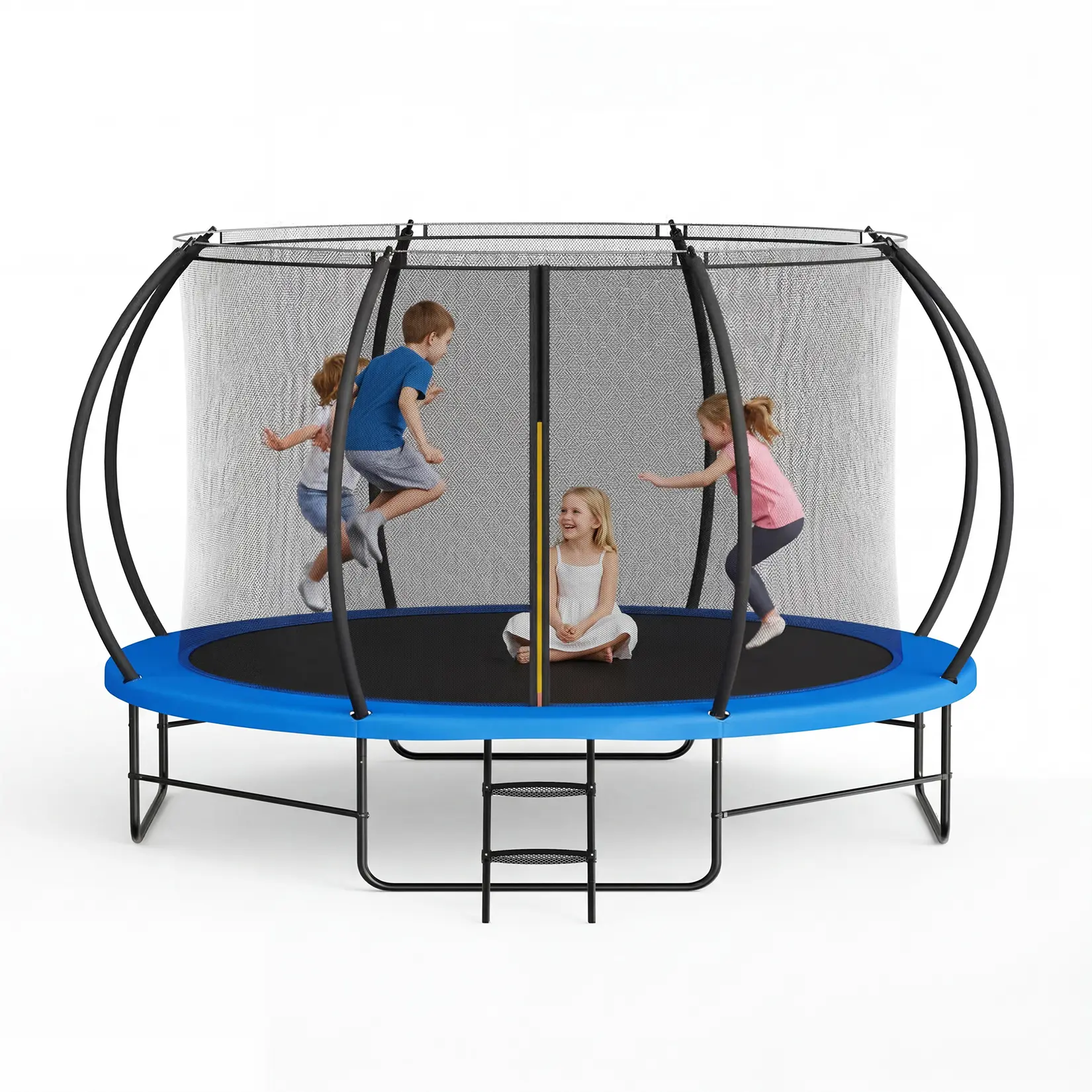 12FT Outdoor Trampoline for Backyard - Trampoline Outdoor with Safety Enclosure, Ladder, 12ft Wide Jumps, 72 Spring Power, Wind-Stake Stable, Heavy-Duty Rust-Resistant Frame, Standard Specification Approved for Family Fitness