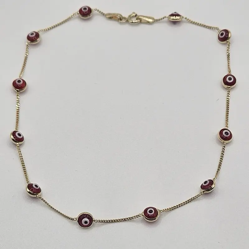 14k Solid Gold Eye Anklet, 10“ Gold Anklet for Women