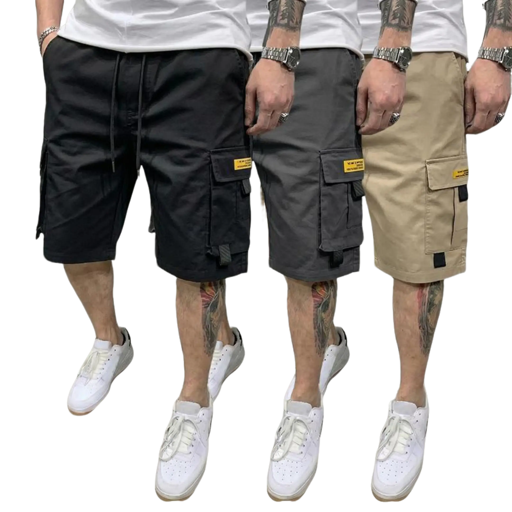 men's cargo shorts  3-pack cargo shorts with multiple pockets a ripstop fabric; loose, casual straight-leg design with an adjustable drawstring waist; workwear suitable for camping and travel. Everyday outdoor commuter shorts Tropical summer Breathable, M