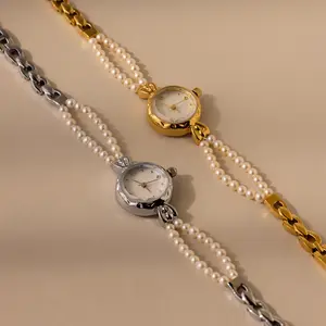 Beaded Pearl Timepiece by Caitlyn Minimalist - VIntage Style 18K Gold Plated Pearl Watch - Dainty Jewelry - Gift for Her