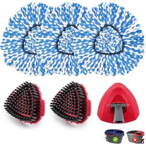 Mop Heads Replacements for O-Cedar RinseClean 2-Tank Spin Mop, Mop Replace Head for O Cedar, Spin Mop Heads for Ocedar Includes 3 Pack Mop Refills, 2 Upgrade Scrub Brush, 1 Mop Base for O-Cedar Mop