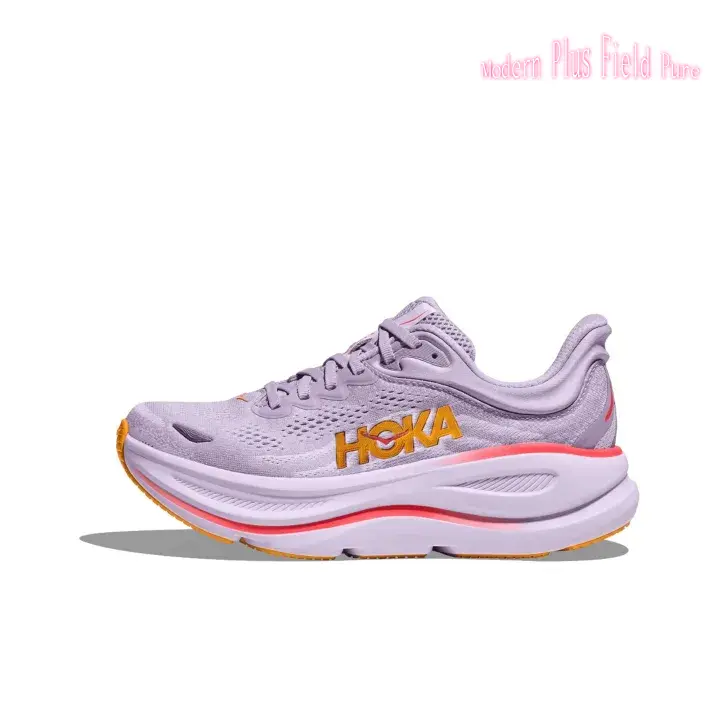 Lavender Purple Breathable Knit Mesh Women Road Running Sneakers Warm Orange Letter Print Peach Pink Wave Strip Matching Light Purple Thick Layered EVA Cushion Midsole Shock Absorbing Long Distance Training Athletic Shoes