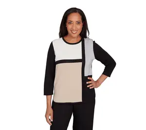 Alfred Dunner Petite Colorblock Long Sleeve Sweater
