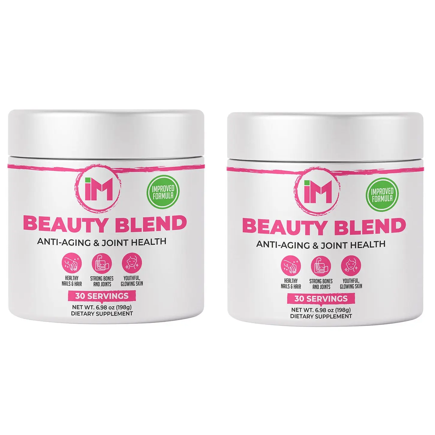 IM Beauty Blend - 2 Bottles - Collagen Powder with Hyaluronic Acid & B6 | Anti-Aging & Joint Health | Hair, Skin, & Nails | 30 servings Dietary Supplement