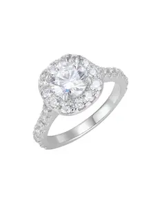 Women's Platinum Plated Ring, Round Zirconia Four Claw Setting, Classic Luxurious Sparkling Style, Perfect Gift for Proposal Engagement Anniversary, Cubic Zirconia Ring