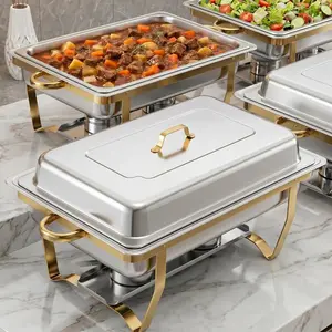 Chafing Dishes for Buffet 4 Pack/2 Pack, 8 Qt Stainless Steel Chafers and Warmers Sets with Lid, Rectangle Serving Food Warmer Catering Supplies Buffet Display for Party, Gold/Silver