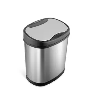 NINESTARS DZT-12-13 Automatic Touchless Stainless Steel Trash Bin, Infrared Motion Sensor Trash Can, 3 Gal 12L, (Oval, Black/Silver Lid)
