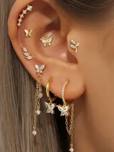Elegant S925 Silver Butterfly Chain Earrings Set, Women's Dangle Ear Studs with Crystal Stones, Fashion Jewelry Accessories, Unique Design Earrings