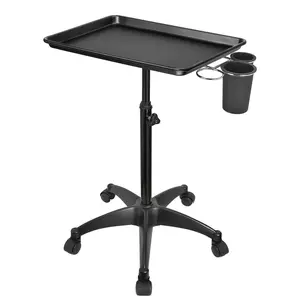 Salon Rolling Tray, Tattoo Tray Rolling Cart, Height Adjustable Styling Tray, Service Storage Tray Trolley for Beauty Salon Clinic Spa,Black-with Cup Holder