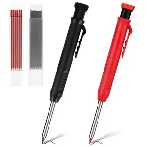 2 Pack Carpenter Pencils Mechanical Pencils with 12 Refills with Sharpener, Long Nib Deep Hole Pencil Marker, Woodworking Pencils (Black, Yellow)