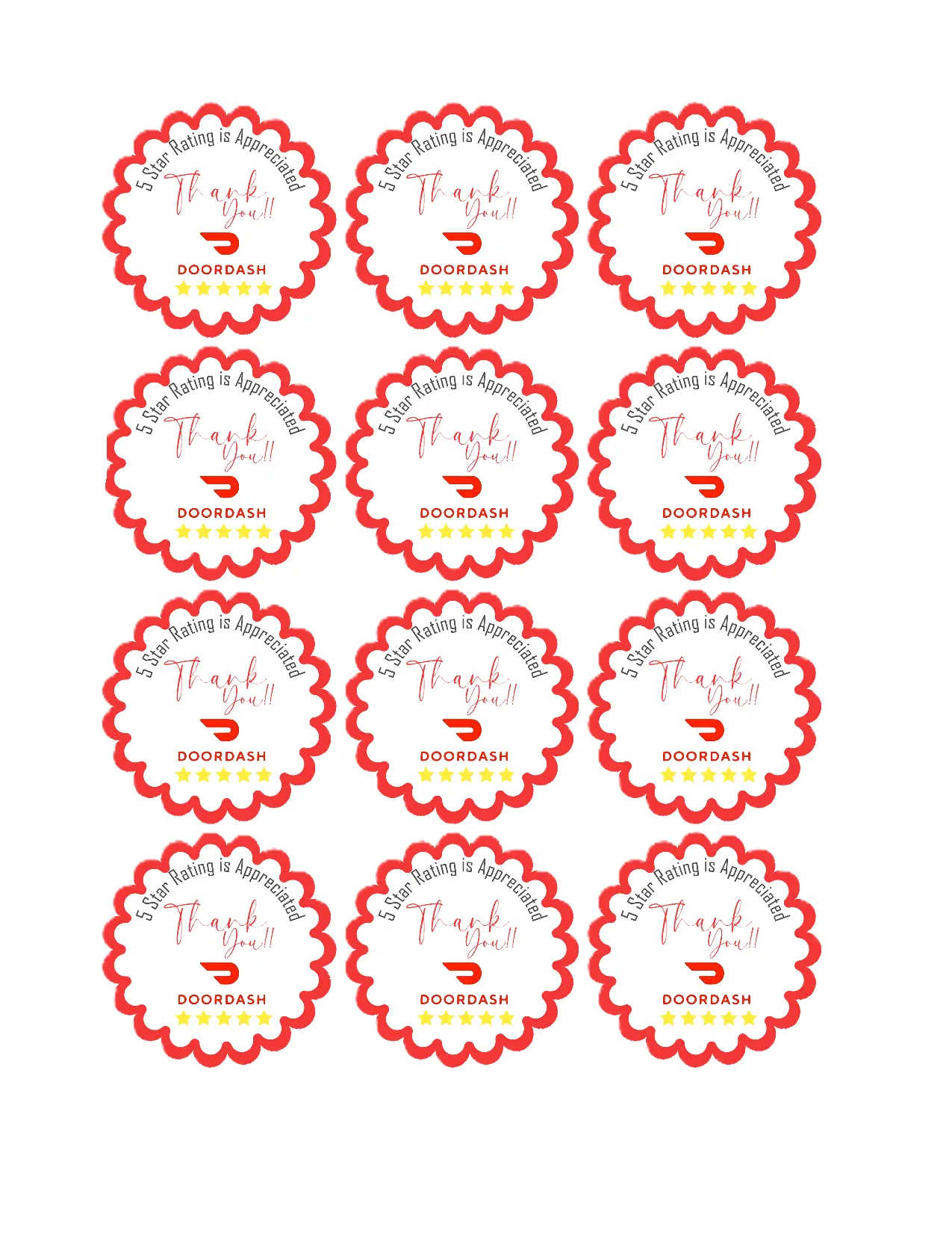 Door Dash Stickers - Water proof - Set of 24