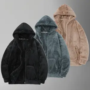 Men's Winter Plain Polar Fleece Hooded Cardigan Sweatshirt - Loose, Long-Sleeves, Fleece-Lined, Warm, Large Pocket Design, Versatile for Everyday Outings, Fathers' Day Gift, Menswear Tops, Longsleeves