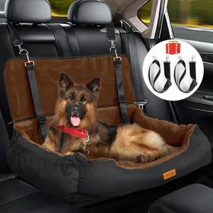 Dog Car Seat Dual Seat Removable Cleaning Coral Fleece Pet Seat with Storage Bag and Safety Belt Fixed Pet Car Seat  Suitable for Small and Medium Dogs Car Seat Travel Dog Car Bed（Dual Seat）