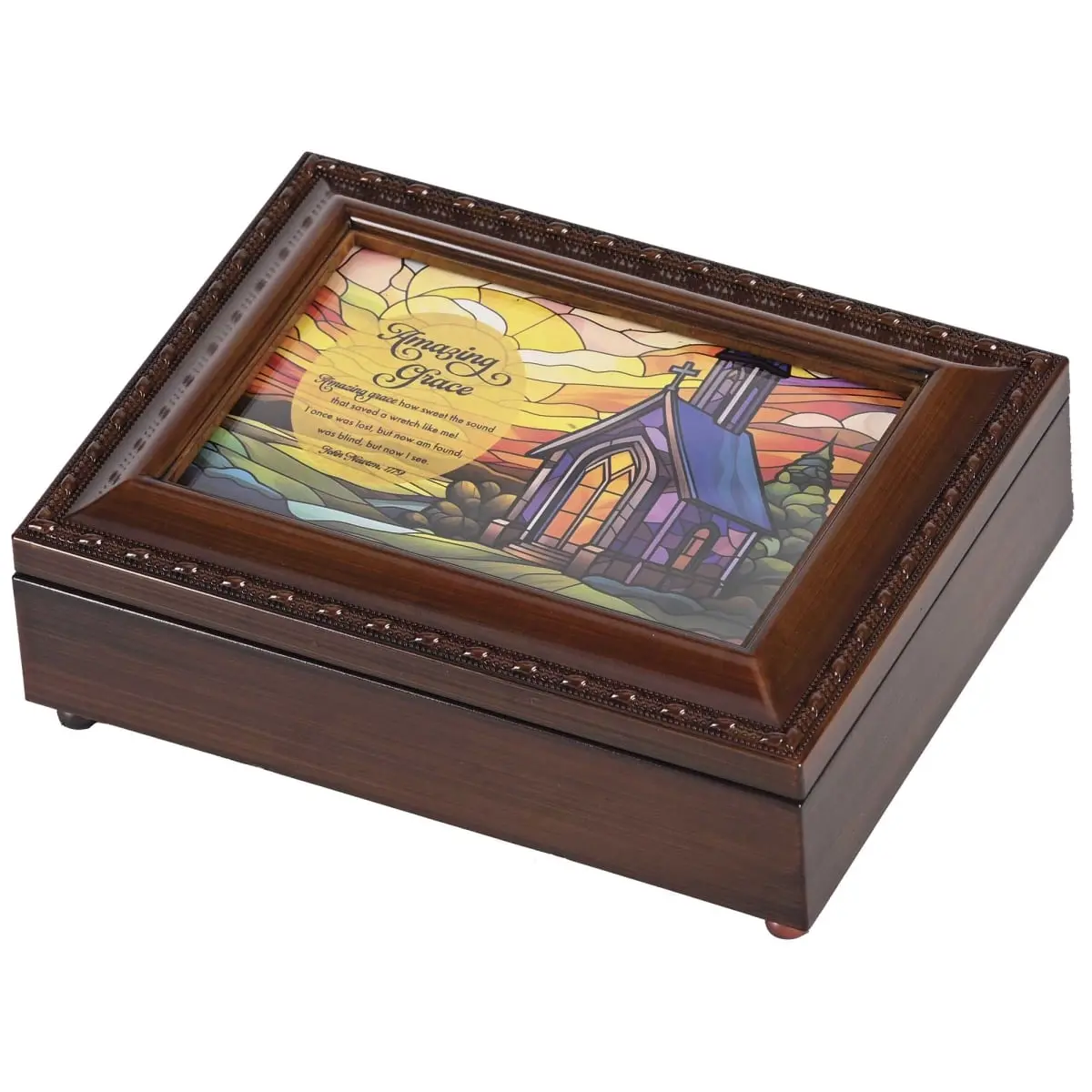 360 stand Traditional Multi-Metal Church Music Box with Amazing Grace Tune, Glass Home Decor, Artwork & Photo Display