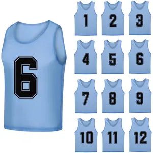 12 Pack (1-12) Numbered Pinnies Soccer Training Bibs Basketball Jerseys for Kids, Youth and Adults