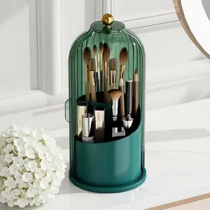 Makeup Brush Holder Organizers with TransparentDoor Lid,360 Rotating Clearance Makeup forVanity Bathroom, Desktop Countertop Storage,Make up Container Spinning Brush Holder