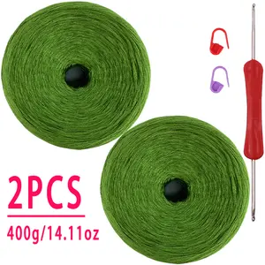 2Pcs Solid Color 100% Cotton Yarn Set, 400g Soft and Durable Crochet Yarn, for Crocheting Scarves, Hats, Clothing and Shawls, Includes Crochet Hook and Stitch Markers, Versatile Creative Handmade Gift for Christmas, New Year and Halloween