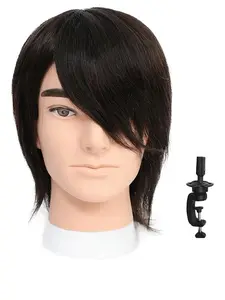 Men's Dummy Head for Hairdressing Practice, Beauty Dummy Head, 100% Human Hair, Ideal for Barber Training, Realistic Look, Mannequin Head
