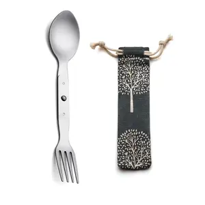 One-Piece Folding Fork: Stainless Steel Spoon and Fork, Suitable for Camping, Hiking and Backpacking-Including Buggy Bag